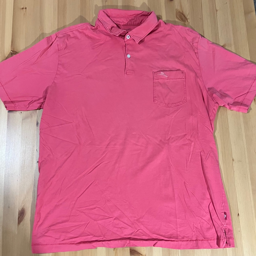 Tommy Bahama Relax Polo Shirt Mens Large Pink Short Sleeve‎ Pocket Pima Cotton